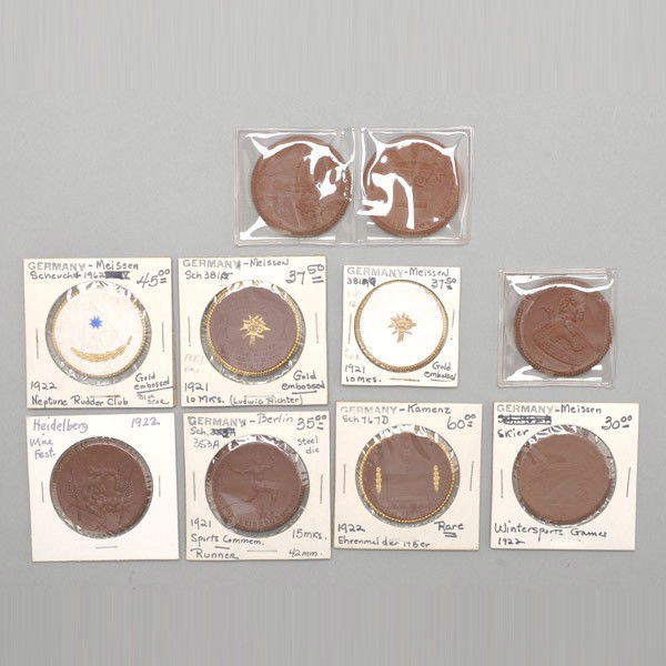 Collection of ten German Porcelain Coins.: Collection of ten German Porcelain Coins. Provenance: From the Richard Smith Collection