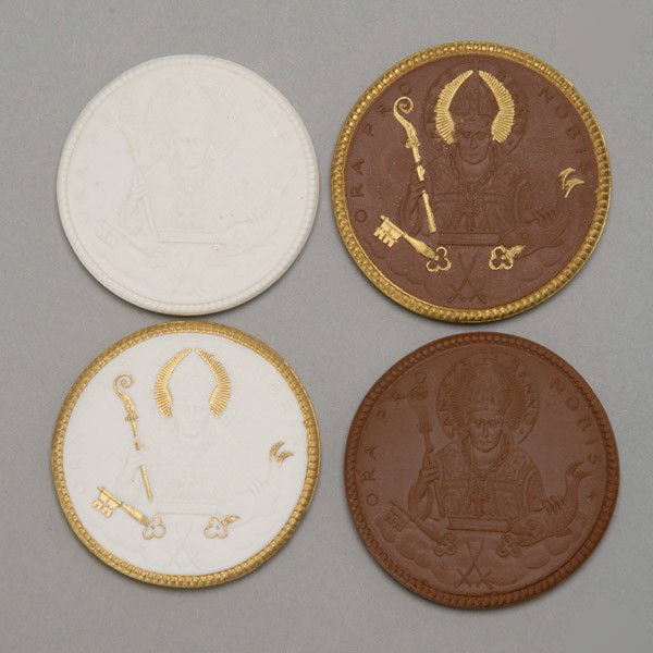 4 Meissen German Porcelain Coins in original box.: Set of four Meissen German Porcelain Coins in original box. Provenance: From the Richard Smith Collection