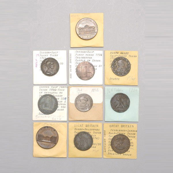 10 Great Britian 18th and 19th Century Tokens.: Collection of ten Great Britian 18th and 19th Century Tokens. Provenance: From the Richard Smith Collection