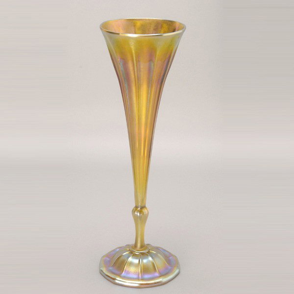 Tiffany Studios Gold Favrile Trumpet Vase: Tiffany Studios Gold Favrile Trumpet Vase signed L.C.Tiffany Favrile 1066 7449M {Height 14 inches, maximum diameter 4 1/2 inches}