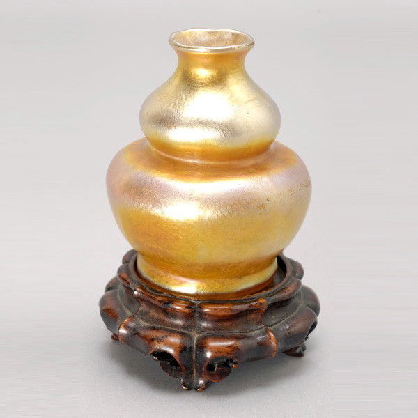 Tiffany Studios Gold Favrile Double Gourd Vase: Tiffany Studios Gold Favrile Double Gourd Vase signed L.C.Tiffany Favrile 8202K {Height 4 inches; maximum diameter 3 inches}
