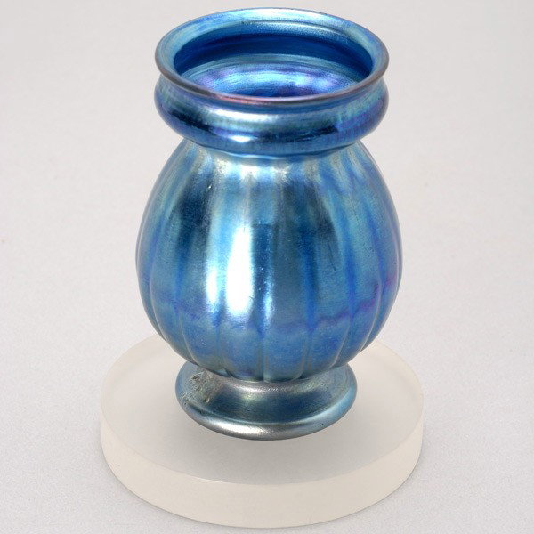 Tiffany Studios Blue Favrile Cabinet Vase: Tiffany Studios blue favrile glass cabinet vase signed L.C.Tiffany Favrille 9095K {Height 3 1/4 inches}