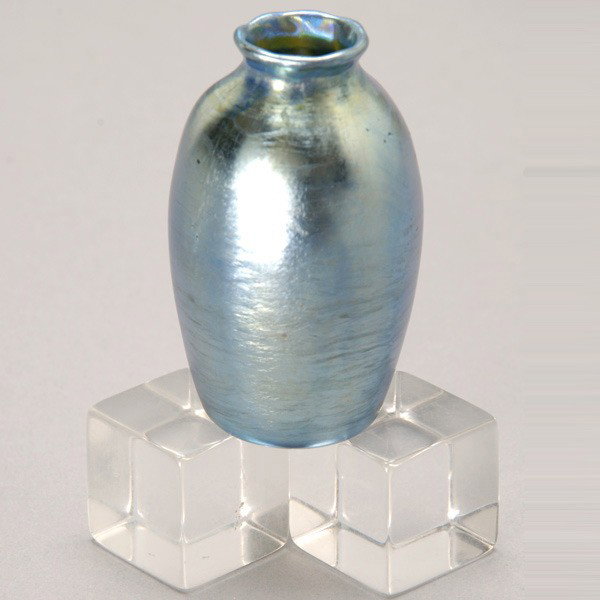 Tiffany Studios Blue Favrile Miniature Vase: Tiffany Studios blue favrile miniature vase signed L.C.Tiffany Favrille 1012 1410L {Height 2 3/4 inches}