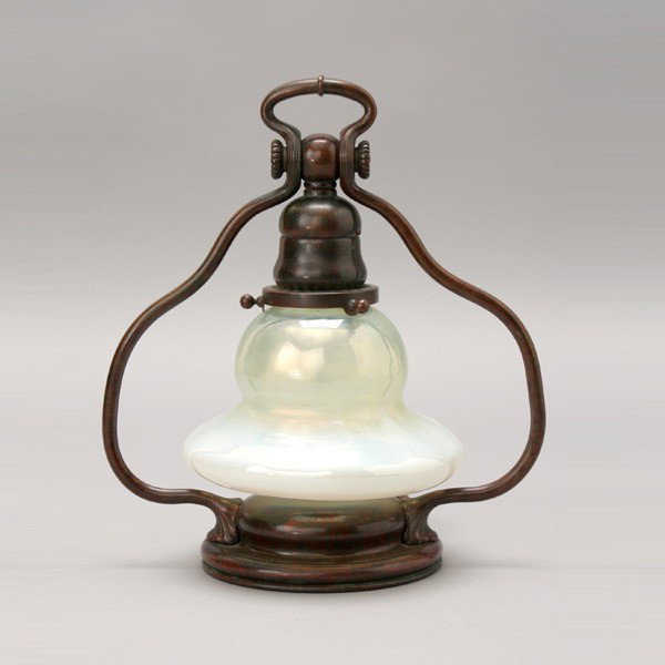 Tiffany Studios Harp Lamp with Shade: Tiffany Studios Harp Lamp with Bell White Opalescent Shade lamp stamped Tiffany Studios New York #29744 {Height 10 inches}