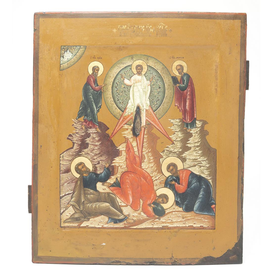 Russian Painted Icon on Wood, Christ Ascension Scene (1 of 3)