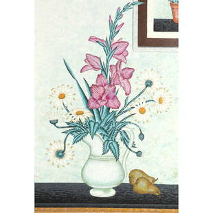 Peter Orlando, Le Glaieul, oil: PETER ORLANDO (French, 1921-2009), "Le Glaieul," (Gladiola), oil on canvas, (Approximate dimensions - canvas: 36 x 23.25 inches, framed: 43 x 30 inches); signed lower right, titled in pen verso on str