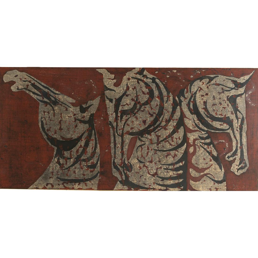 Tadashi Nakayama, Three Horses, woodblock (1 of 4)