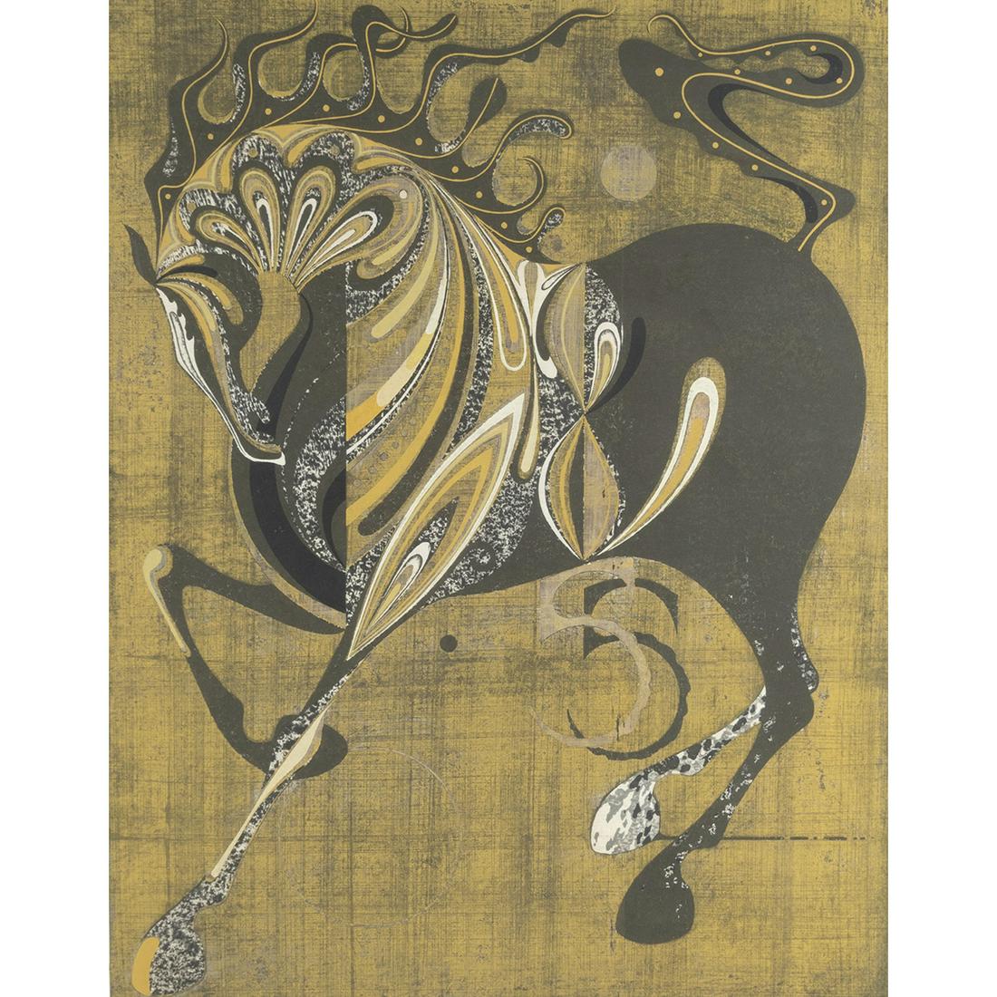 Tadashi Nakayama, A Neighing Horse, woodblock (1 of 4)