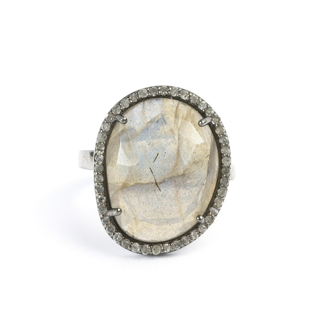 Labradorite, Diamond, Blackened Sterling Silver Ring. (1 of 2)