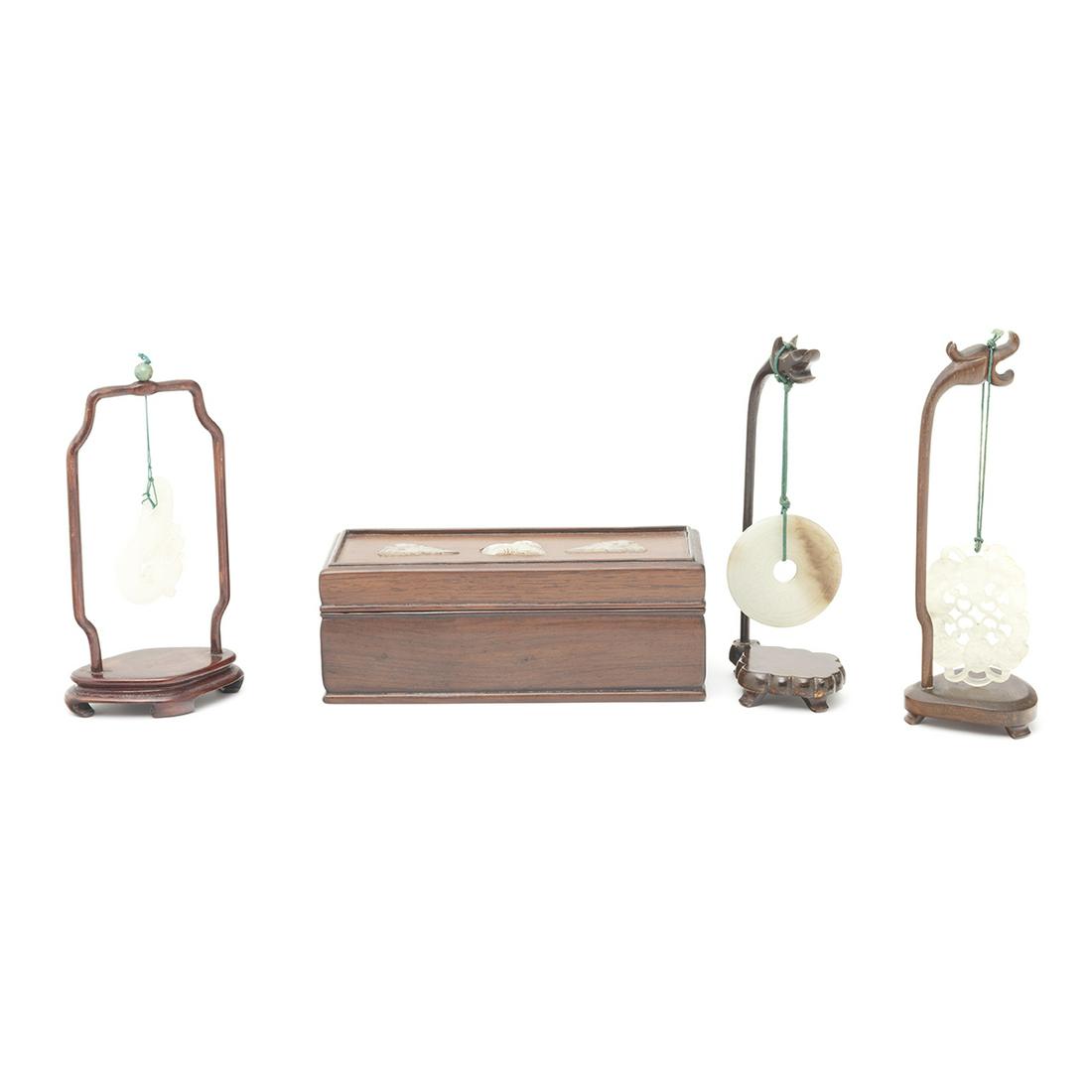 Collection of Jade and Hardstone Pendants on Stand/Box (1 of 3)