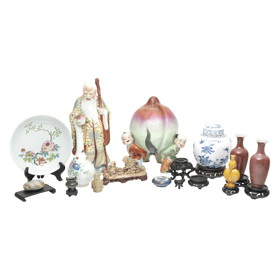 Chinese Porcelain and Soapstone Items with Stands (1 of 10)