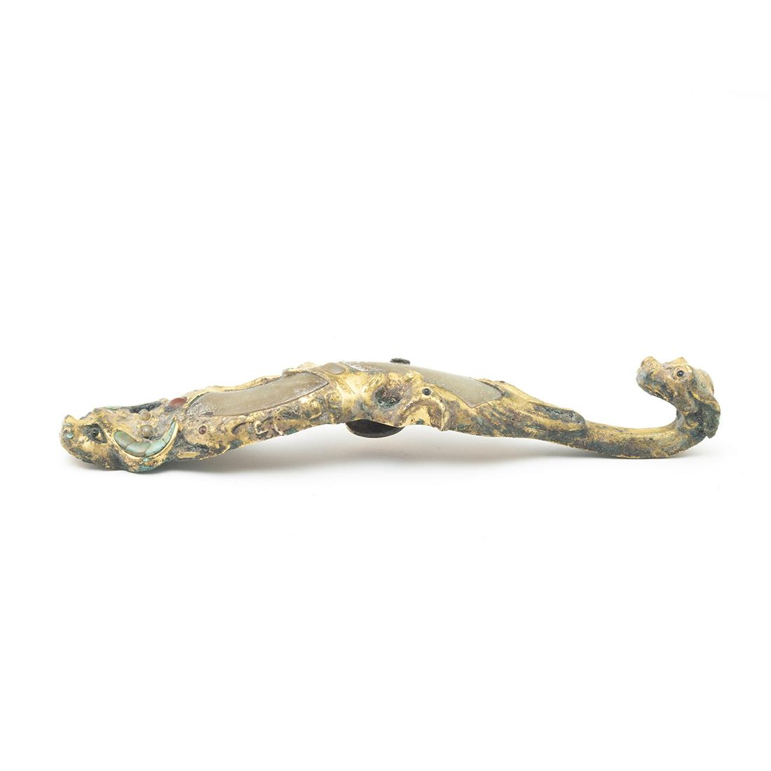 Chinese Bronze Belt Hook with Hardstone Embellishment (1 of 4)