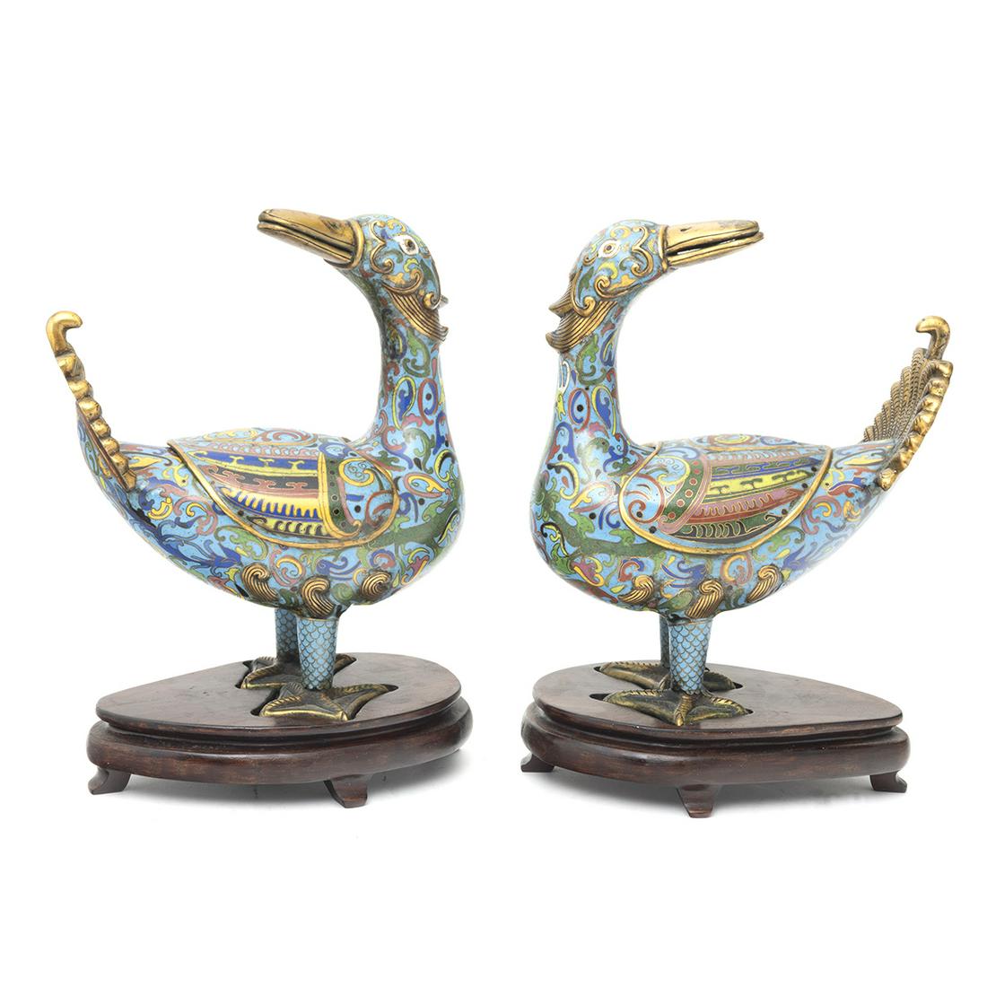 Pair of Chinese Cloisonne Duck Boxes/Covers on Stands (1 of 4)