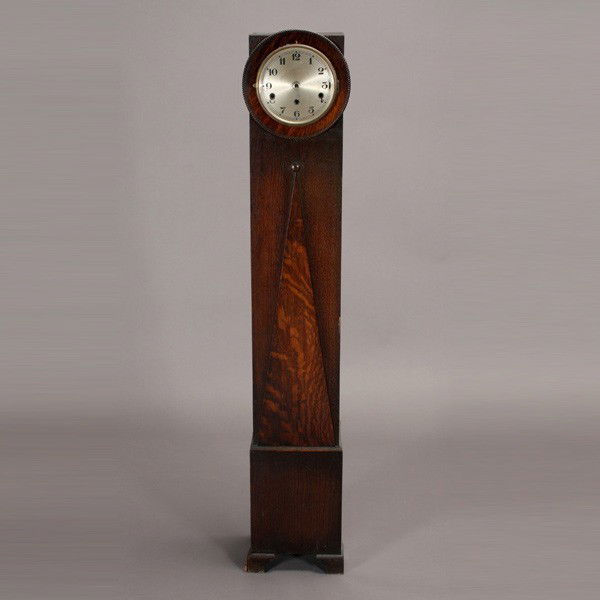 Art Deco Oak Longcase Clock: Art Deco Oak Longcase Clock {Dimensions: 52 x 9 1/2 x 7 1/2 inches) [Lacking hands, key and pendulum]