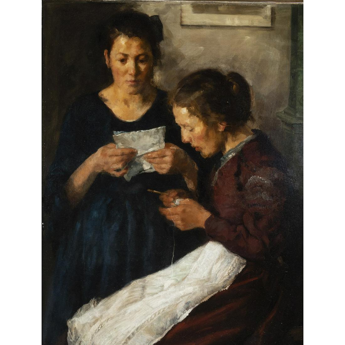 Conrad Pfau, Women Reading and Crocheting, oil (1 of 5)