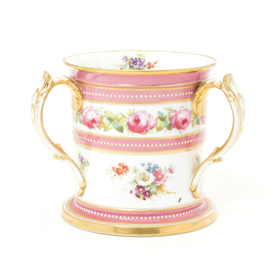 Spode Porcelain Pink Ground Tyg Painted with Roses (1 of 4)