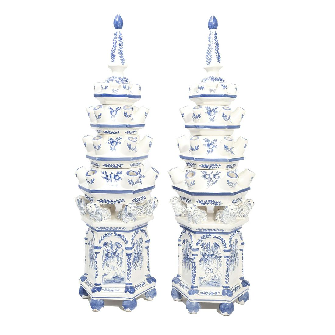 Pair of Modern Italian Faience Four Tier Tulipieres (1 of 5)