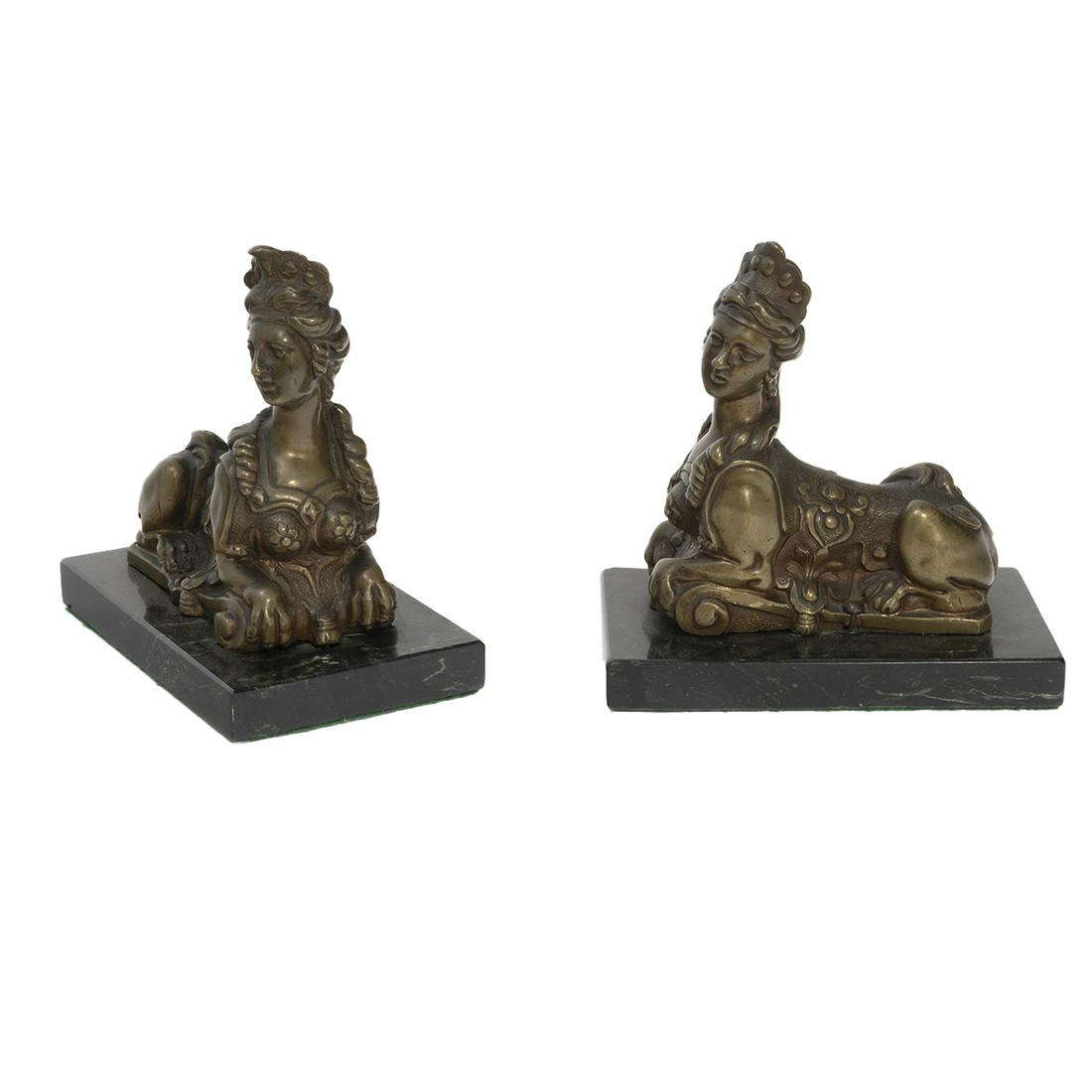 Pair of Bronze Sphinx Bookends on Marble Bases (1 of 3)