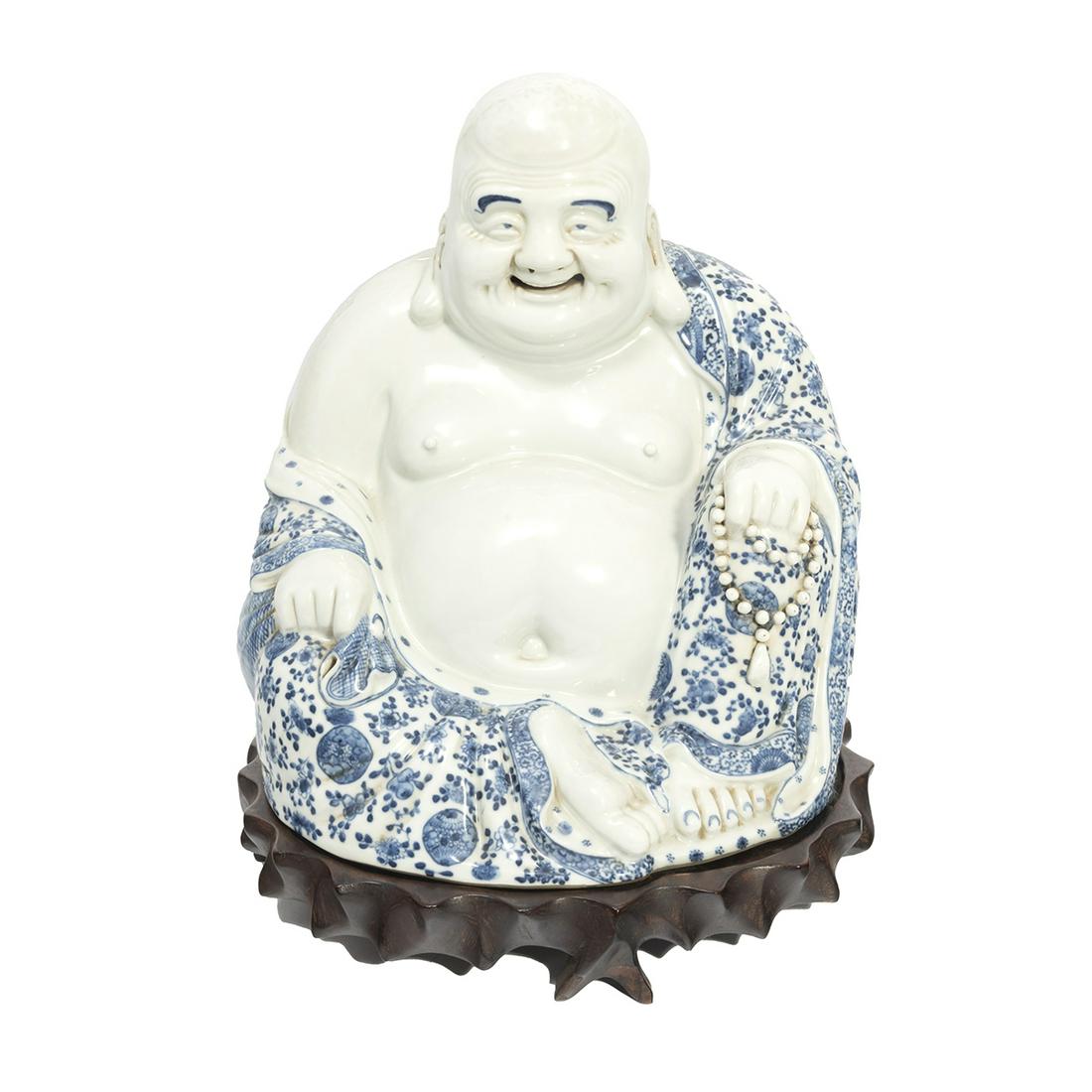 Chinese Blue/White Porcelain Happy Buddha on Base (1 of 3)