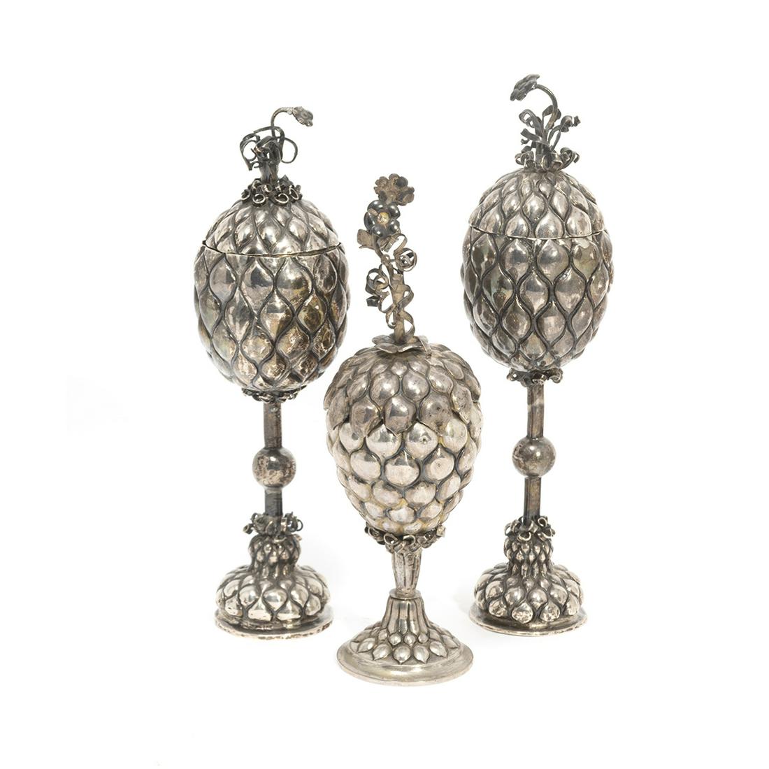 Three German, English Silver Miniature Pineapple Cups (1 of 4)