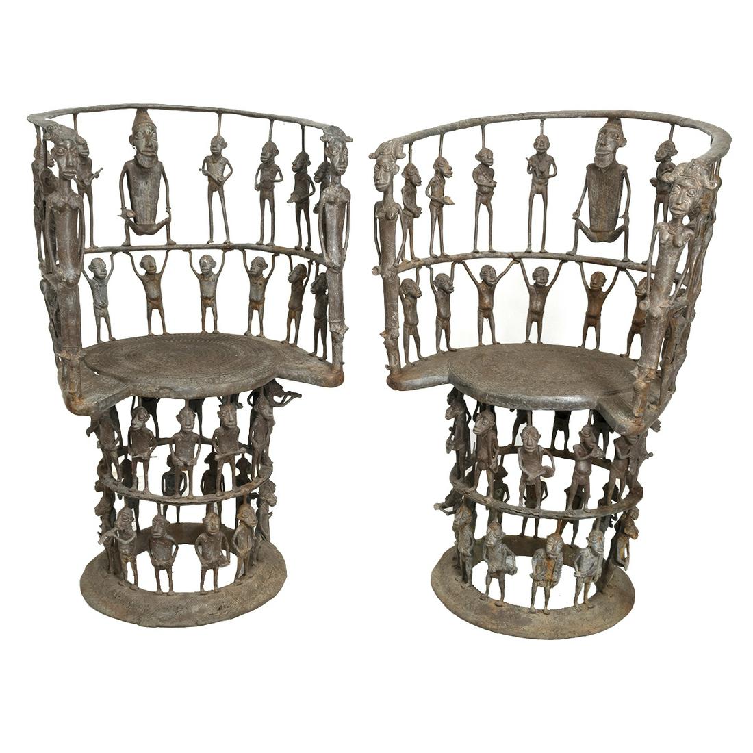 African Cast Bronze Ceremonial Figural Chairs (1 of 4)
