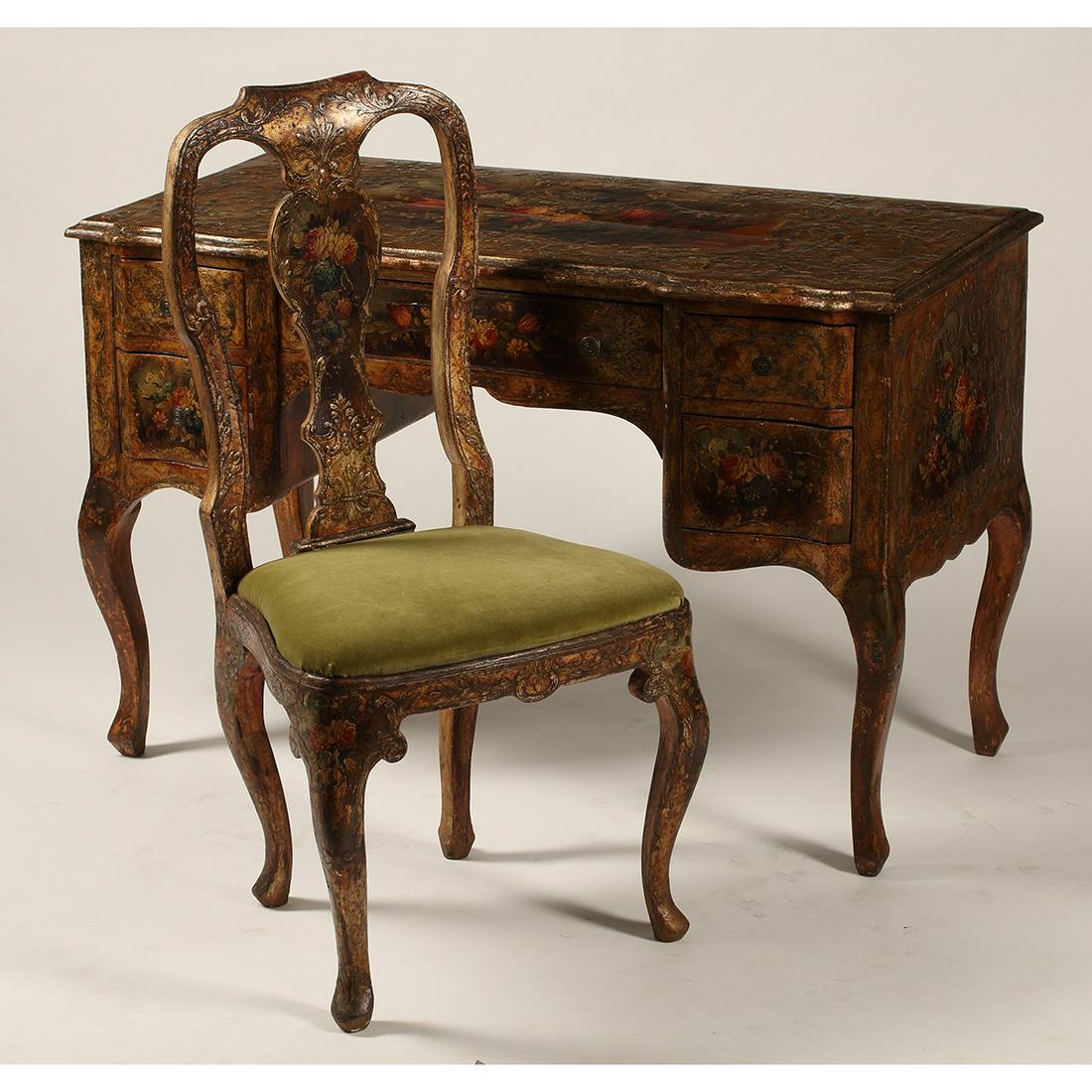 Venetian Style Painted Writing Desk with Chair (1 of 5)