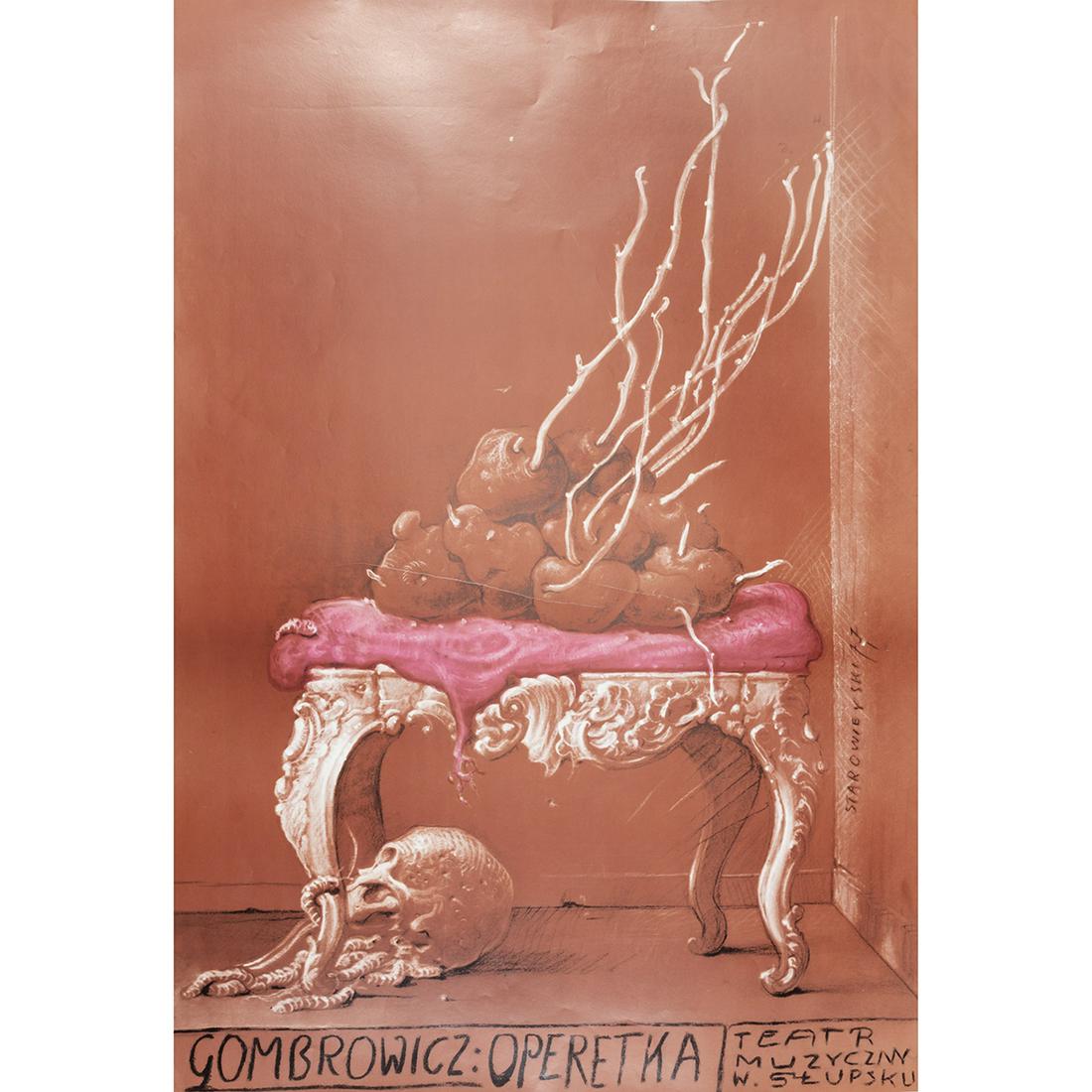 Franciszek Starowieyski, Gombrowicz Operetka, posters: FRANCISZEK STAROWIEYSKI (Polish, 1930-2009), "Gombrowicz: Operetka," 1977, six offset prints, (Approximate dimensions - overall: 38.5 x 26.25 inches) signed and dated center right. Condition: Creases 