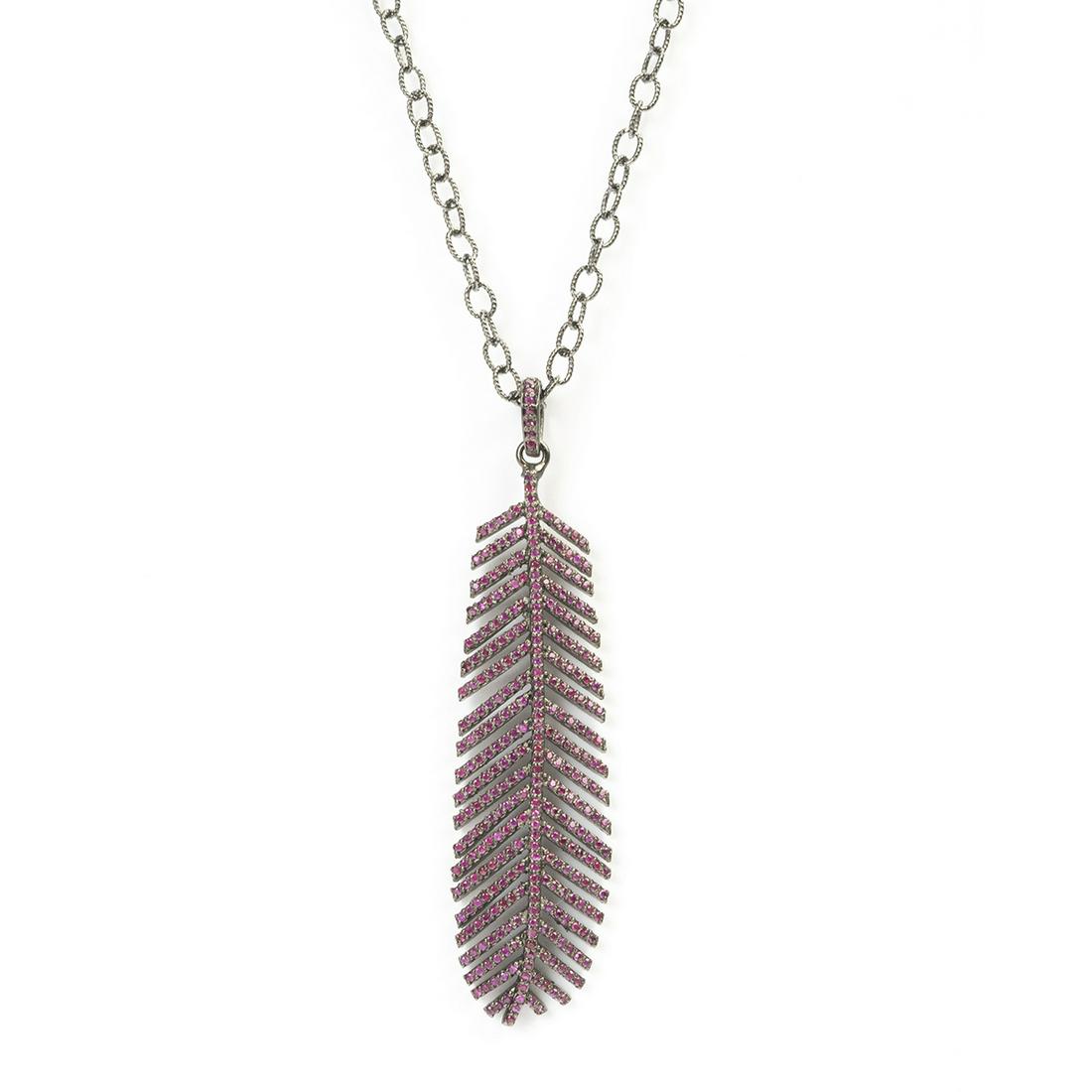 Pink Sapphire, Sterling Silver Feather Necklace. (1 of 3)