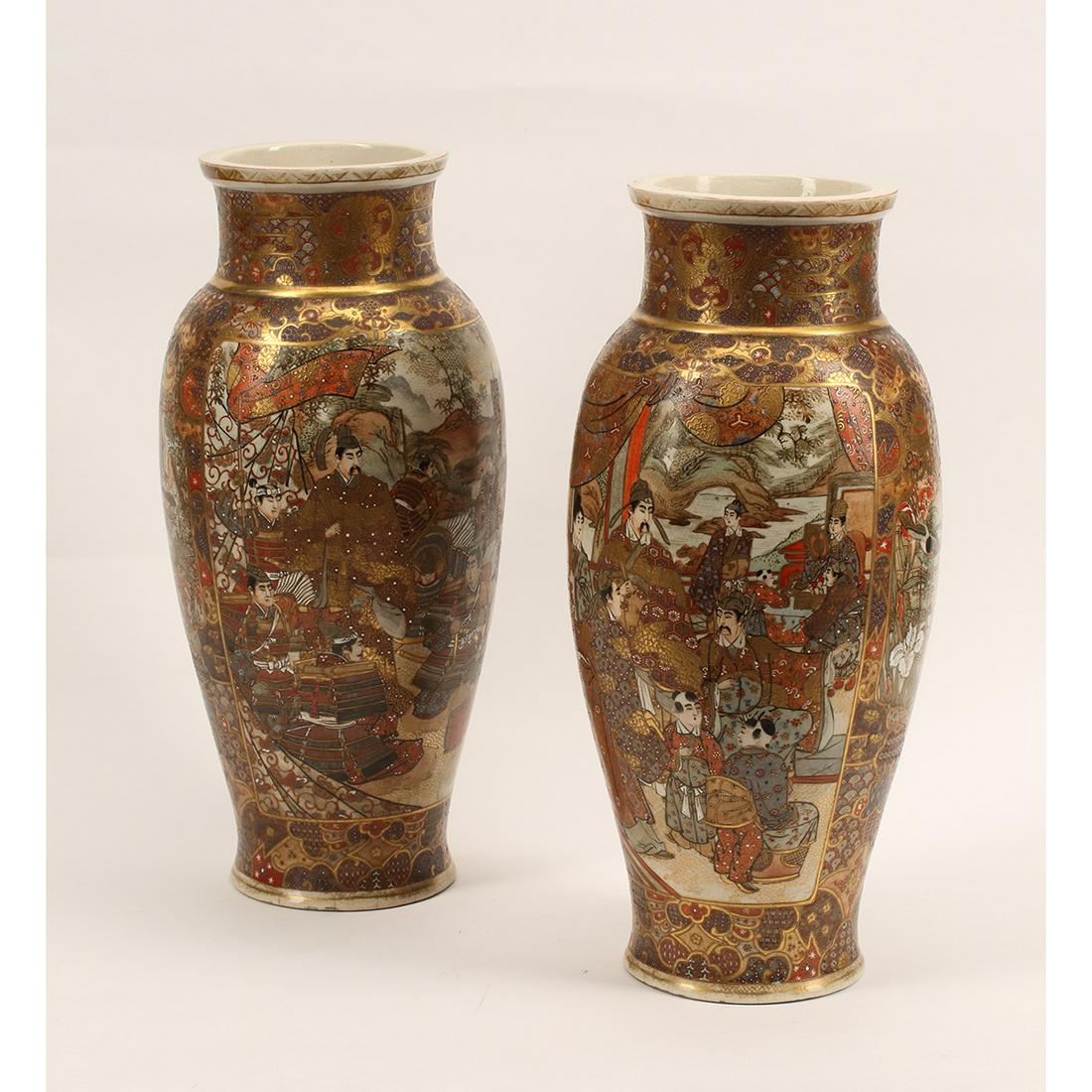Pair of Japanese Satsuma Porcelain Vases, Meiji Period (1 of 4)