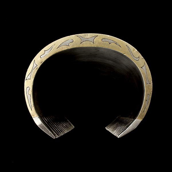 CARNELIAN, GLASS, SILVER GILT TRIBAL CUFF. - 4