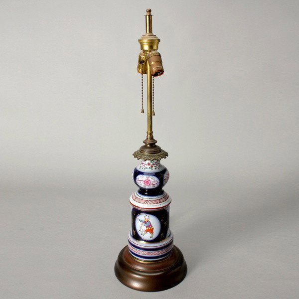 English Ironstone Lamp with Chinoiserie Decoration: English Ironstone Lamp with Chinoiserie Decoration {Height without fixture 17 inches}