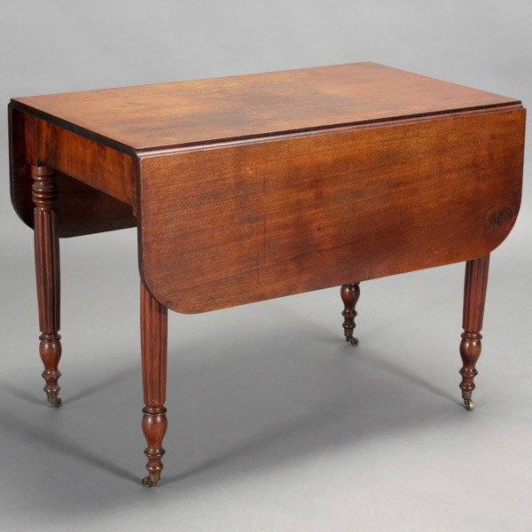 Classical Revival Mahogany Drop Leaf Table, 19th C: Classical Revival Mahogany Drop Leaf Table, 19th Century {Dimensions extended 28 3/4 x 47 1/4 x 38 inches}