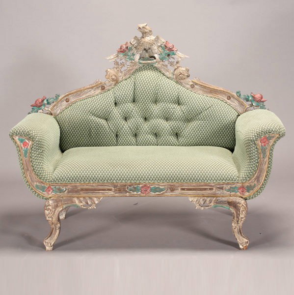 Federal Style Miniature Loveseat with Eagle: Federal Style Miniature Polychrome Loveseat Featuring an Eagle {Dimensions 46 x 55 x 22 inches}