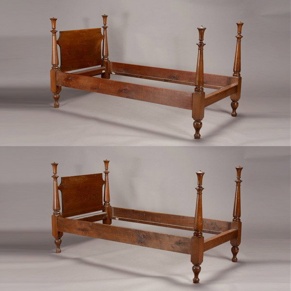 Pair Federal Style Twin Walnut Bed Frames: Pair of Federal Style Walnut Twin Bed Frames with Vasiform Finials {Dimensions 46 x 83 x 42 inches}