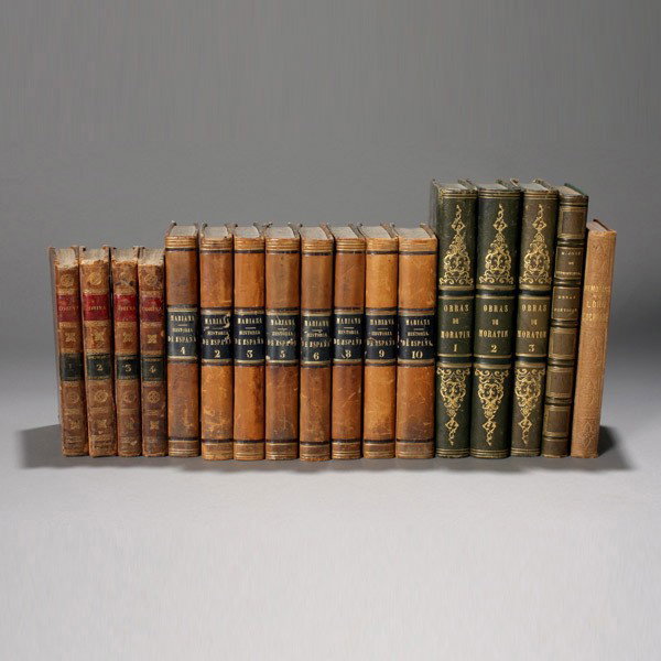 Group of 17 Spanish and Italian Books: Group of Seventeen Spanish and Italian Books "Corina o La Italaia Sacada de la Que Escribio en Frances Madama de Stael Holstein," Volumes 1-4, by Don Pedro Maria de Olive, published by Mompie Y Comani