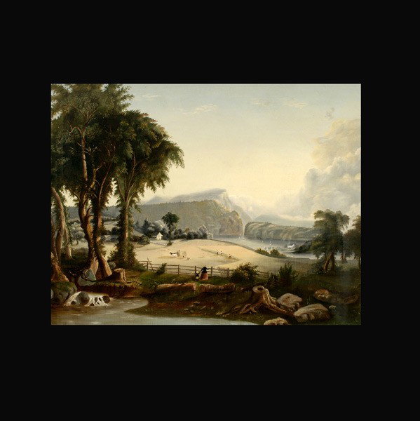 Hudson River School. by E M Palmer. Oil: E M PALMER (American, 19th Century) Hudson River School. Oil on canvas, 1868. 26 x 30 1/2 inches. Signed and dated lower right. In good condition: Frame wear around edges, Stretcher mark along right s