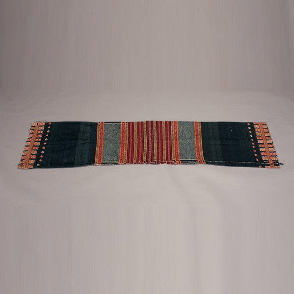 indonesian textile timor flores bali sumatra: INDONESIAN long sarong. Indigo with supplementary embroidery. 20th century. Length 81 inches. In good condition, a few stains on one side. Provenance: the estate of William Knepper, Annapolis, MD & Be