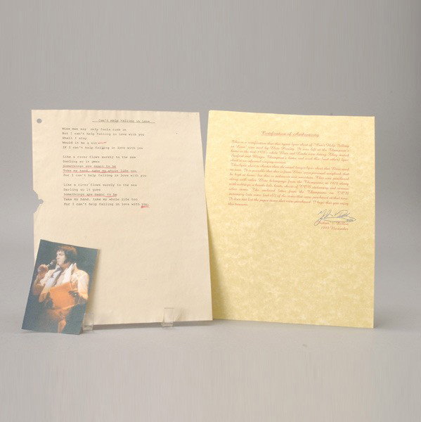 Elvis Words to Can't Help Falling in Love: Elvis Words to Can't Help Falling in Love Used by Elvis Left at Linda Thompson