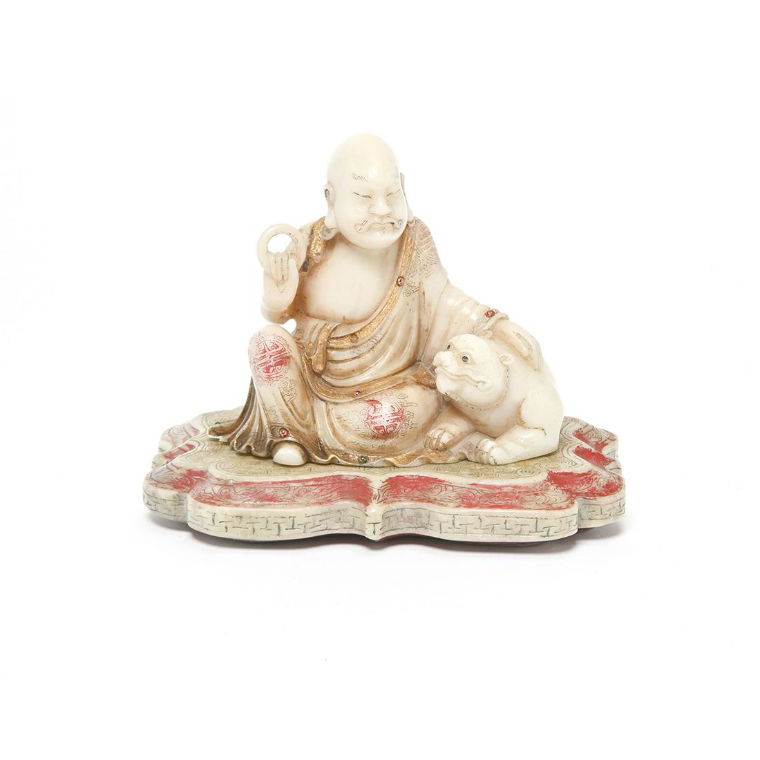 A Chinese Carved Soapstone Lohan on a Base (1 of 3)