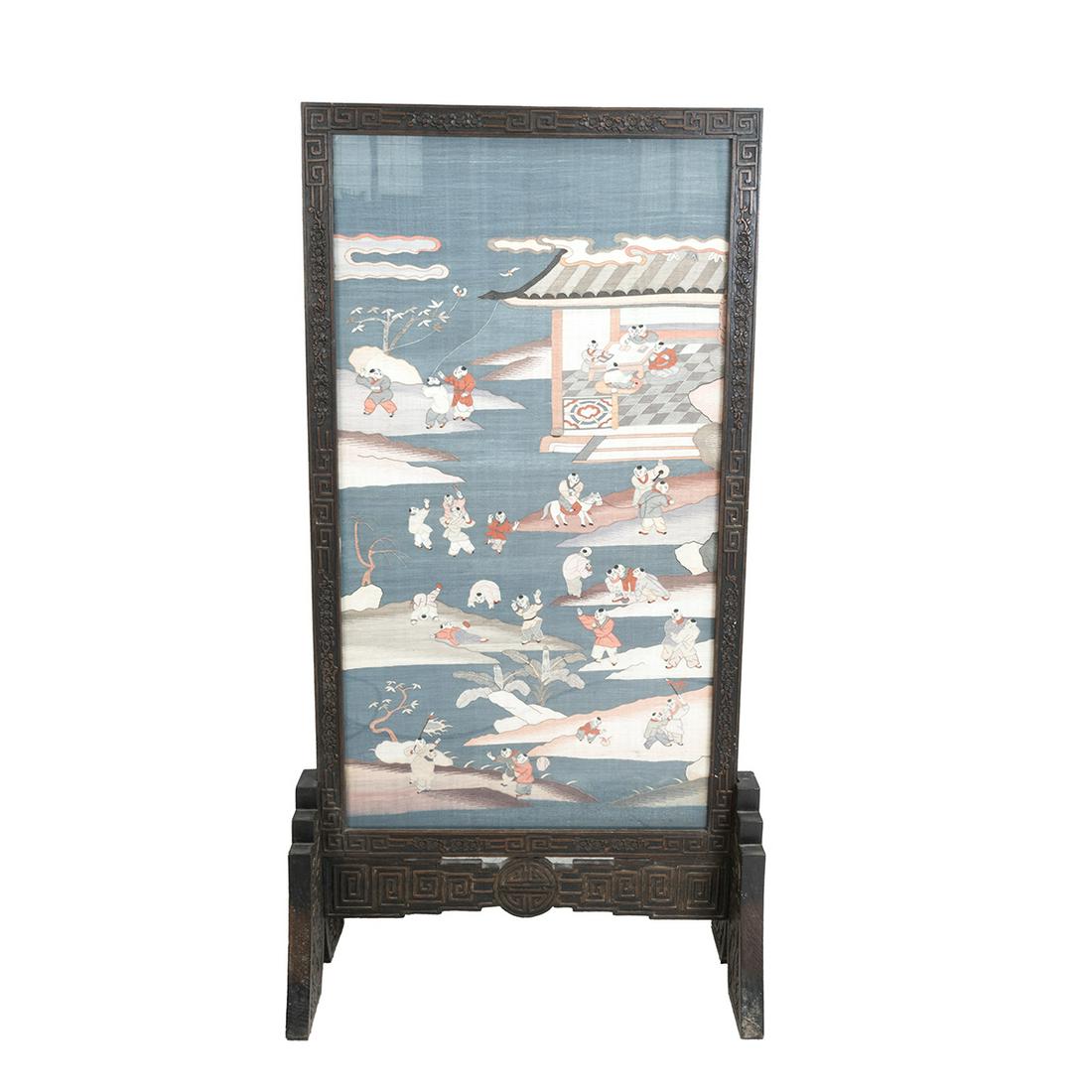 A Chinese Floor Screen with Kesi Panel Insert (1 of 4)