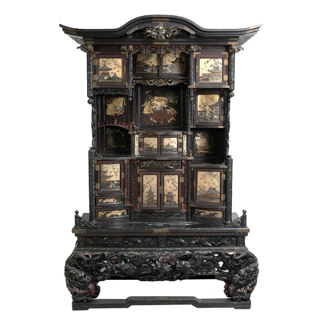 Large Japanese Shibayama-Inlaid Lacquered Wood Cabinet (1 of 6)