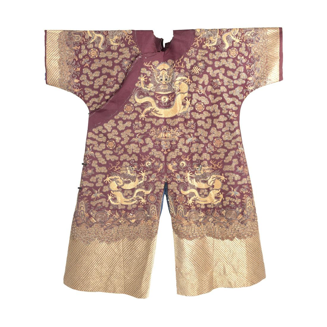 A Chinese Chestnut Ground Gilt Dragon Robe (1 of 4)