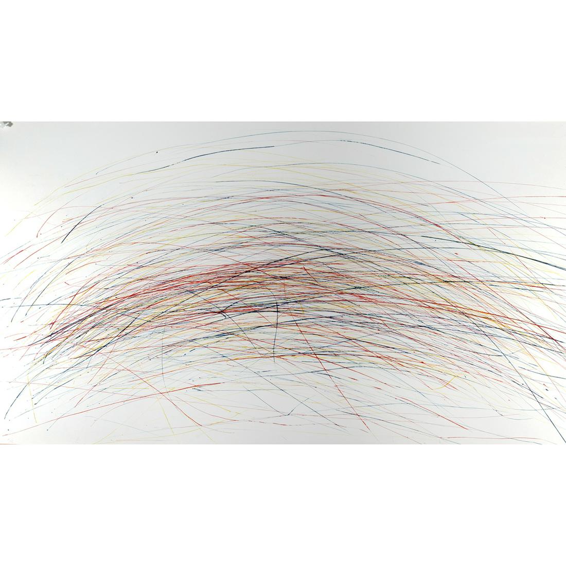 Tom Marioni, Flying with Friends, drypoint: TOM MARIONI (American, b.1937), â€œFlying with Friends”, 2000, color drypoint on paper, (Approximate dimensions - sheet: 58.5 x 32.5 inches, framed: 36 x 62.25 inches); blindstamped and numb