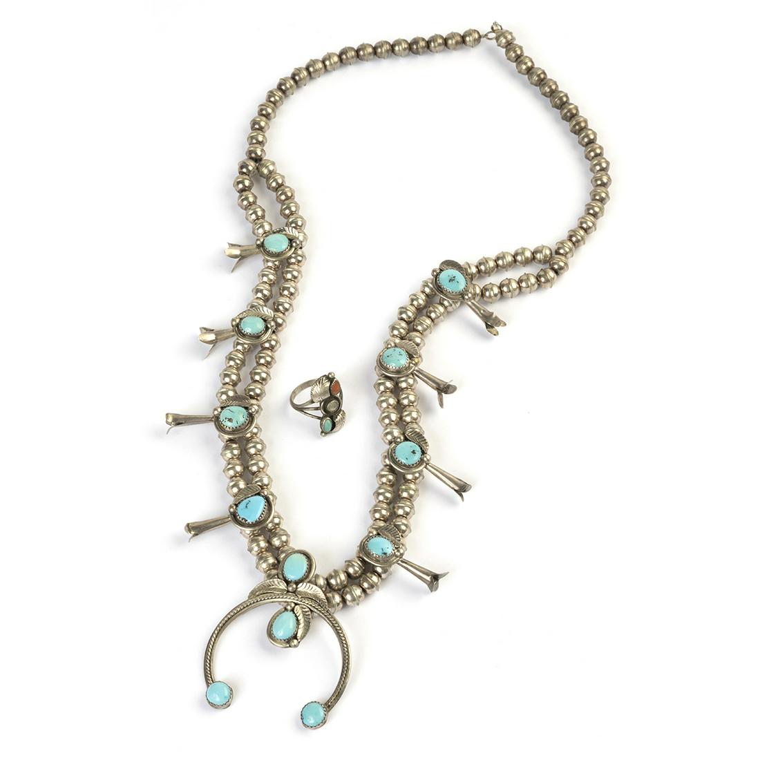 *Native American Turquoise, Coral, Silver Jewelry Suite (1 of 5)