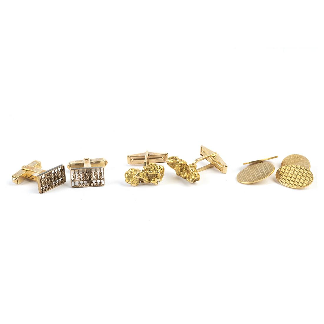 Three Pairs of 18k, 14k Yellow Gold Cufflinks. (1 of 5)
