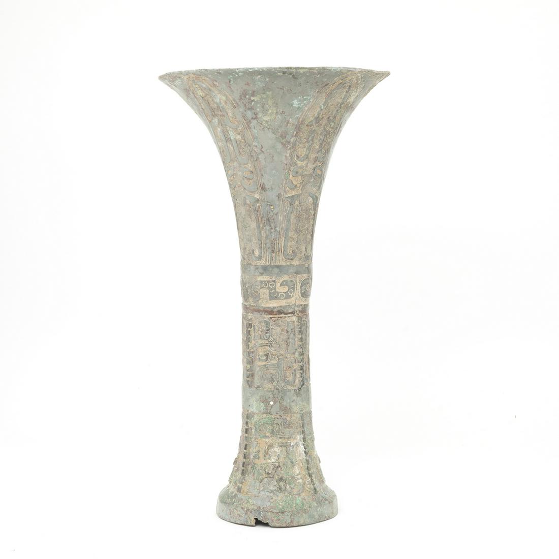 A Chinese Bronze Archaistic Gu Form Vessel (1 of 3)