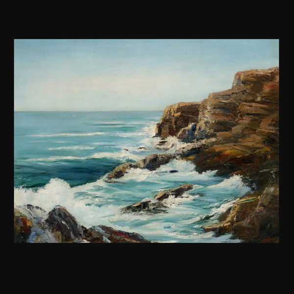 PAUL DOUGHERTY, The Blue Pacific, Oil: PAUL DOUGHERTY (American 1877-1947) The Blue Pacific Oil on canvas 24 x 30 inches Signed lower right "Paul Dougherty" Frame: 32.25 x 38.25 inches In good condition: Craquelure across surface. Framed a