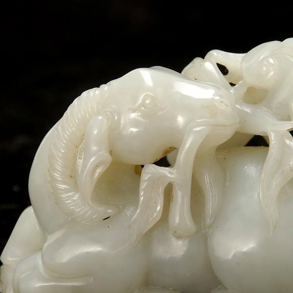 A Carved Grayish-White Jade Figural Group - 2