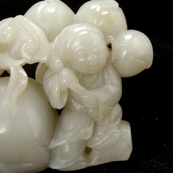 A Carved Grayish-White Jade Figural Group - 3