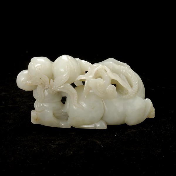 A Carved Grayish-White Jade Figural Group - 4